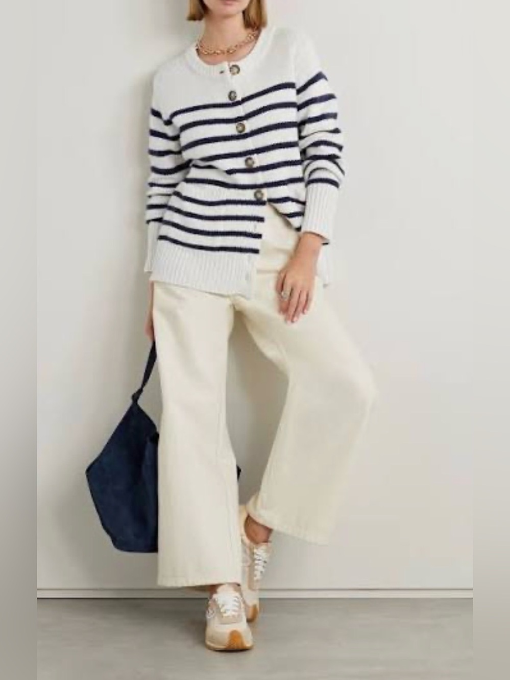 La Ligne Marin Cardigan XS Navy Stripe Wool Cashmere Button Front Sweater